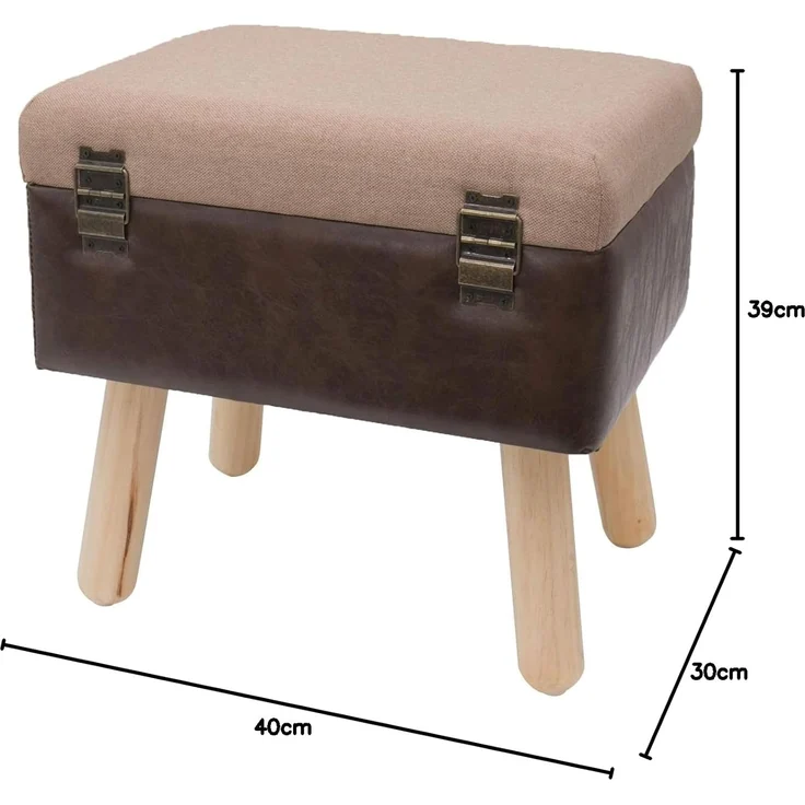 HMF Stauraumhocker handgefertigter Hocker aus Holz, dekoratives Wohnaccessoire, Vintage Sitzhocker mit Stauraum 40 x 32 x 39 cm, Braun, Klassik – Bild 3