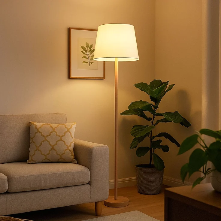 NOWA LED Stehlampe mit Fußschalter, inkl. Leuchtmittel, Warmweiß, Metall Holzoptik, 35 x 35 x 151 cm – Bild 4