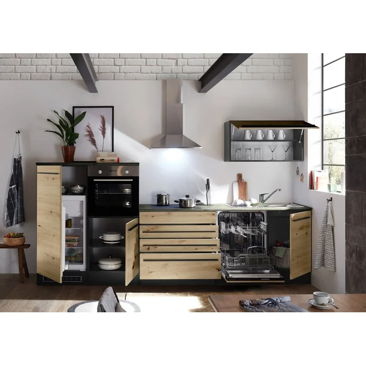 Stella Trading Jazz 4 Moderne Küchenzeile ohne Elektrogeräte in Anthrazit, Artisan Eiche Optik-Geräumige Einbauküche mit viel Stauraum, Holzwerkstoff, 320 x 200 x 60 cm – Bild 4