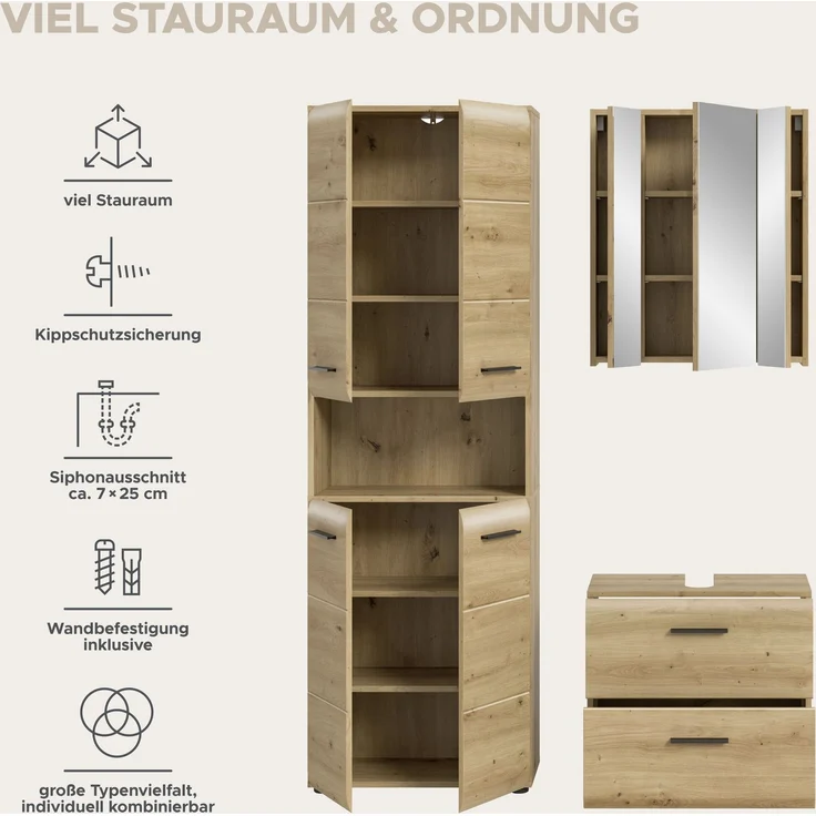 Badkombination (B/H/T: 135x185x30 cm) in Artisan Oak Nachbildung und Artisan Oak Nachbildung – Bild 9