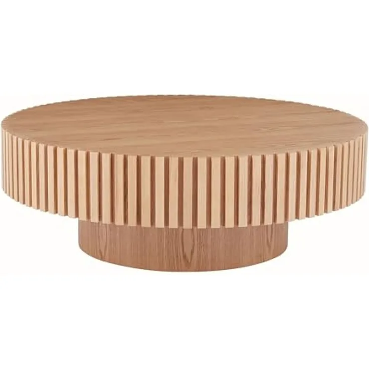 NJLyuhome Elegant Round Coffee Table-MDF Base with Ash Veneer Finish, Modern Design for European Living-Natural