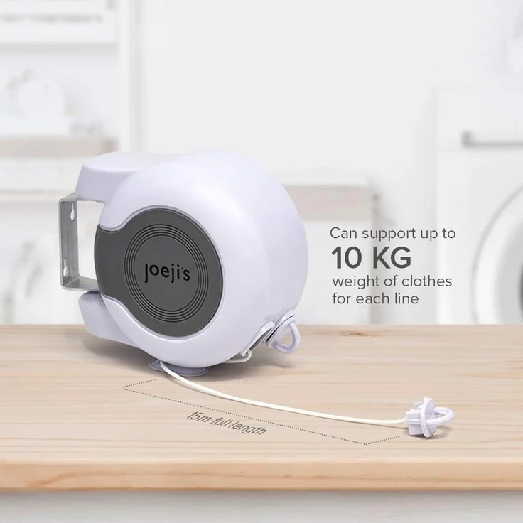 JOEJI’S KITCHEN Wand-Wäscheleine Doppelte 15 Meter ausziehbare Wäscheleine 2 x 15m – Bild 2