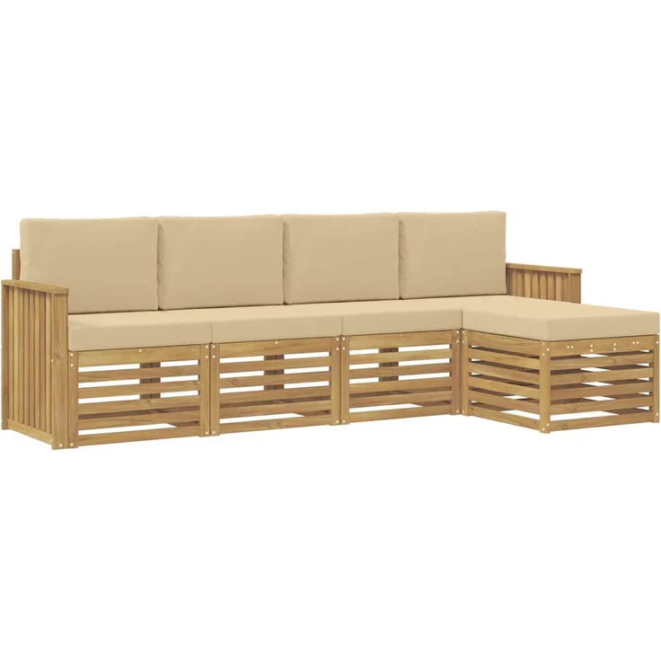 vidaXL Outdoor-Sofagarnitur 5 stk. 5-Sitzer Weiß und Beige Polyester 3391673 – Bild 2