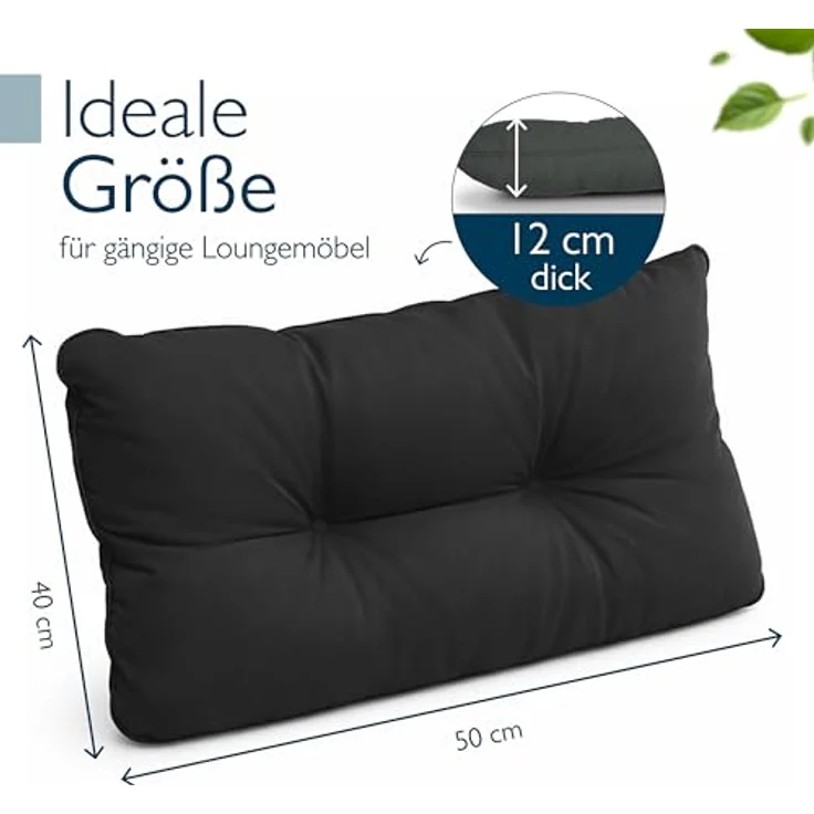 Beautissu Sitzkissen Lounge Kissen Outdoor Rückenkissen Flair LK, 50x40x12cm, Anthrazit, 50x40x12 cm – Wetterfest Schmutzabweisend Polster für Gartenmöbel – Bild 4