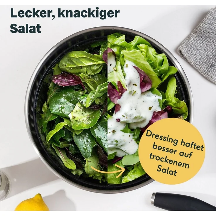 SILBERTHAL Salatschleuder Edelstahl mit Kurbelantrieb, (2er Set, 2-tlg), Spülmaschinenfest, zum Servieren & Aufbewahren – Bild 2