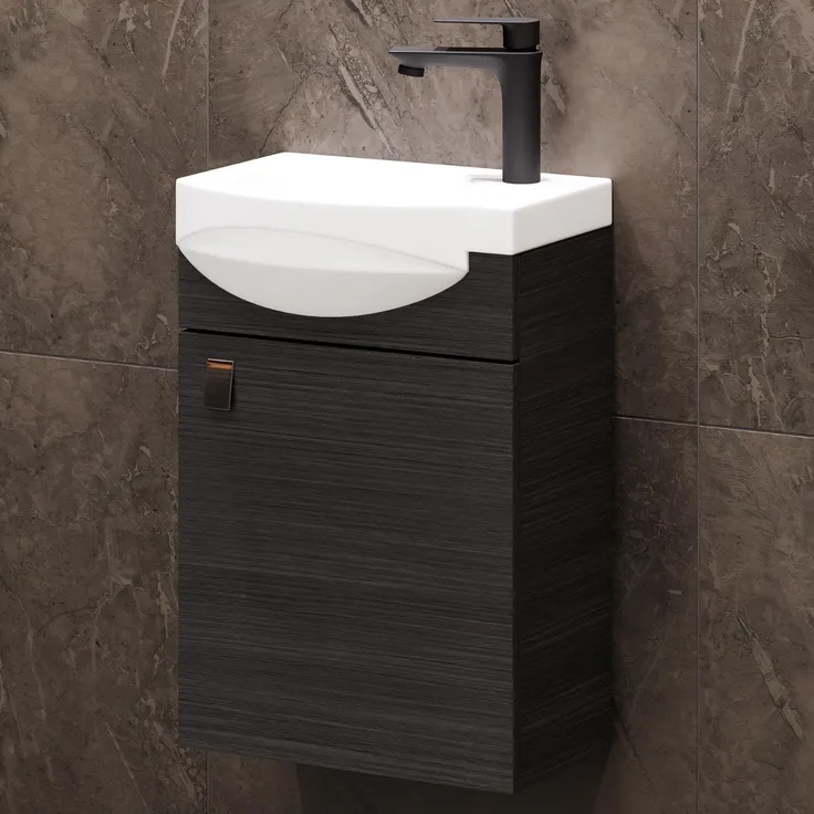 Planetmöbel Badmöbel Set Gäste WC Waschtischunterschrank Keramikwaschbecken Anthrazit