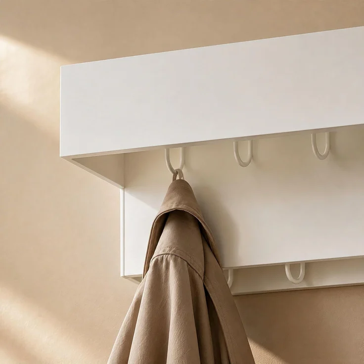 DanDiBo Wandgarderobe mit Ablage 60 cm Metall 96742 Weiß Garderobenleiste Hängegarderobe Garderobenhaken Kleiderhaken Garderobe Wand Hängend Modern – Bild 4
