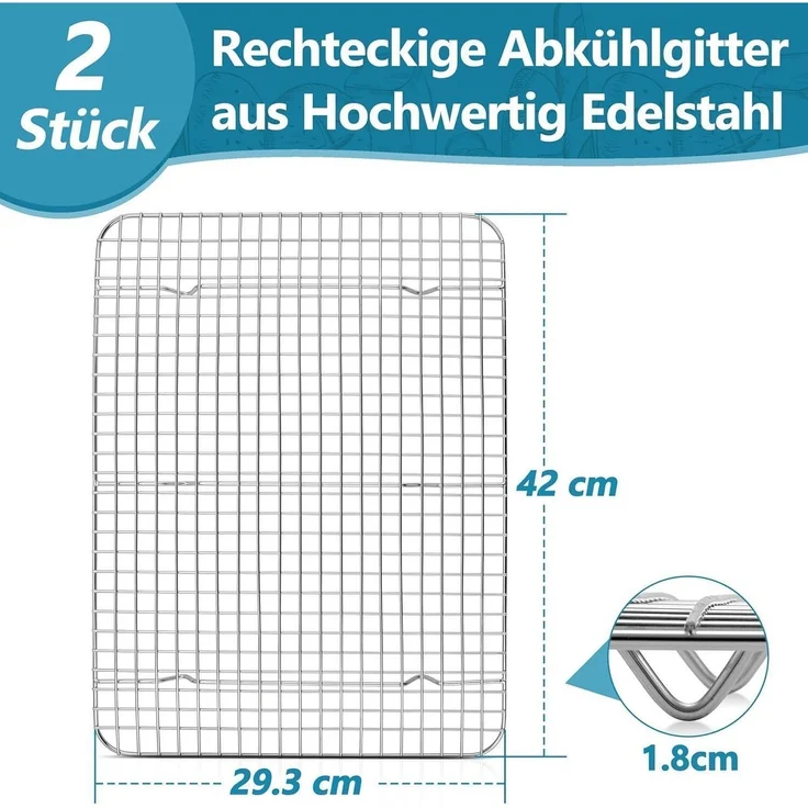 Homikit Kuchengitter Abkühlgitter 2er Set Edelstahl Groß Backen Kühlen 42x29,3cm – Bild 2