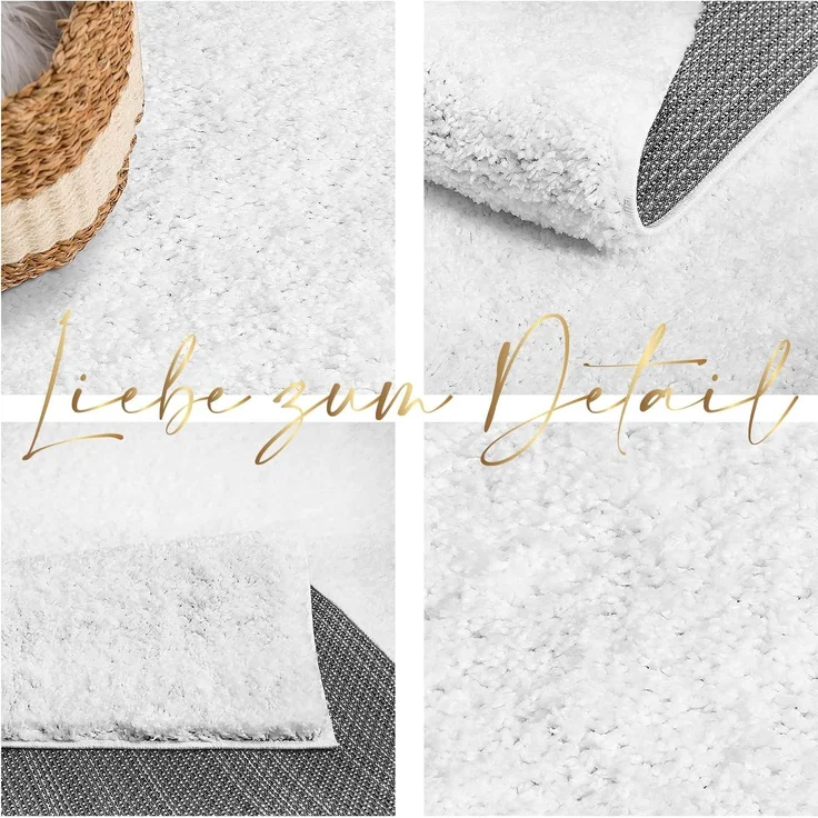 Teppich Läufer Hochflor Shaggy - 80x300cm Läufer - Weiß Einfarbig Wohnzimmer Uni Flauschig Modern Boho Deko Teppiche Weich Schlafzimmer – Bild 3