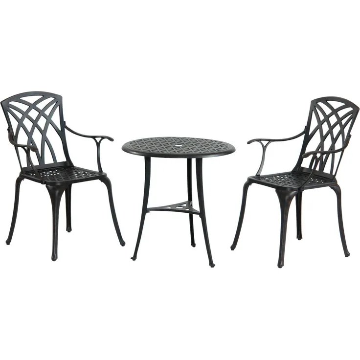 Inko Bistro-Set Chester Alu-Guss Tisch Ø 66 cm Stühle mit Armlehnen 2 versch Farben bronze