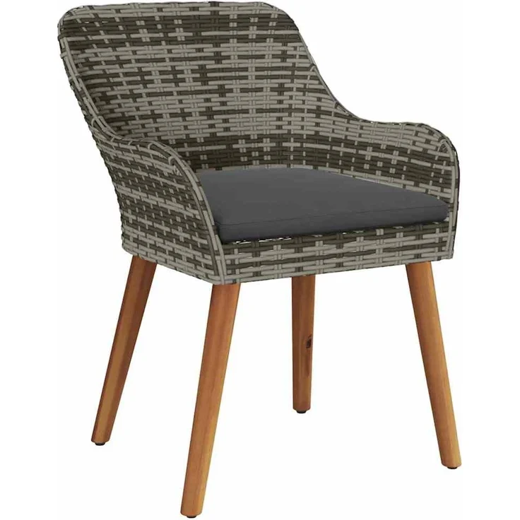 Gartenstuhl EGOS 2er Set Poly-Rattan 62,5x55x82 cm mit Polster Grau | Gartenstuhl Rattan Outdoorstühle Balkonstühle – Bild 5
