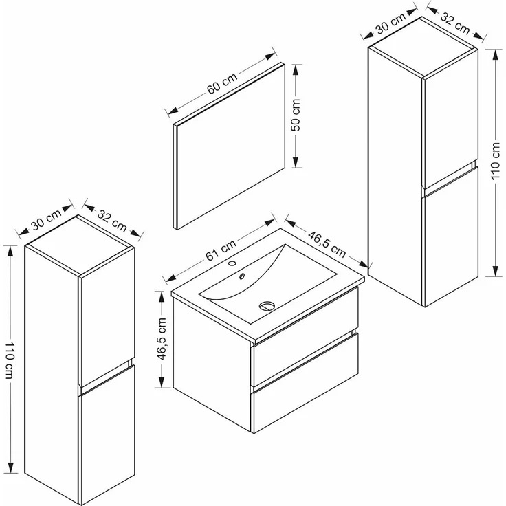 Homeline Badmöbel Set mit Schubladen Glas ablage (Marcel Schwarz, 60 cm 2X Hochschrank) – Bild 5
