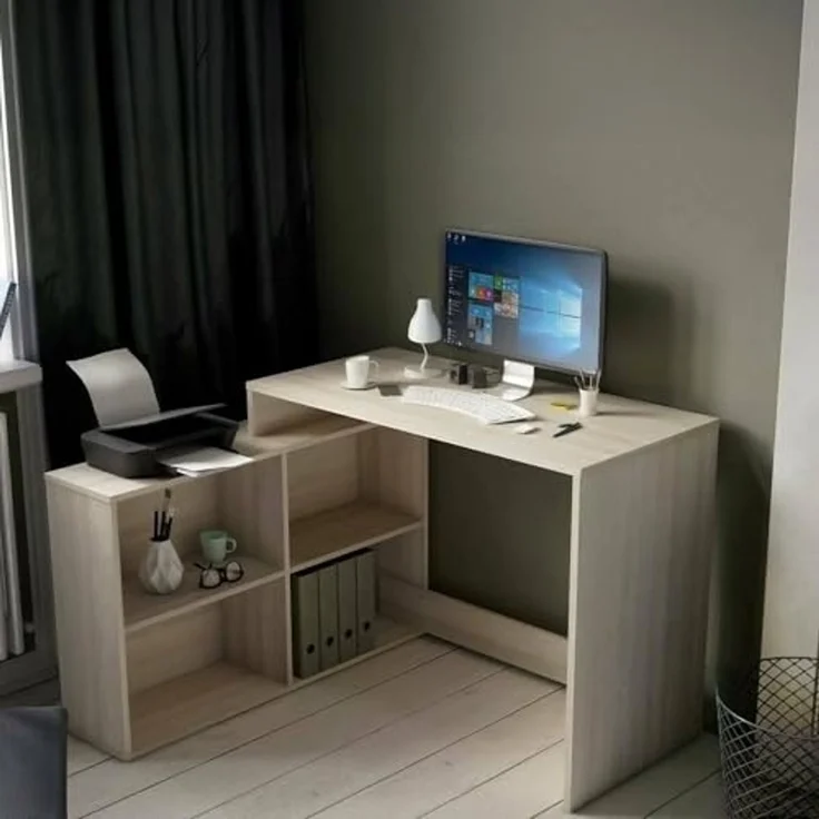 Dmora - Schreibtisch Arros, Mehrzweckschreibtisch, Bürotisch für PC, Eckschreibtisch, 112x101 h77 cm, Eiche und Weiß – Bild 1