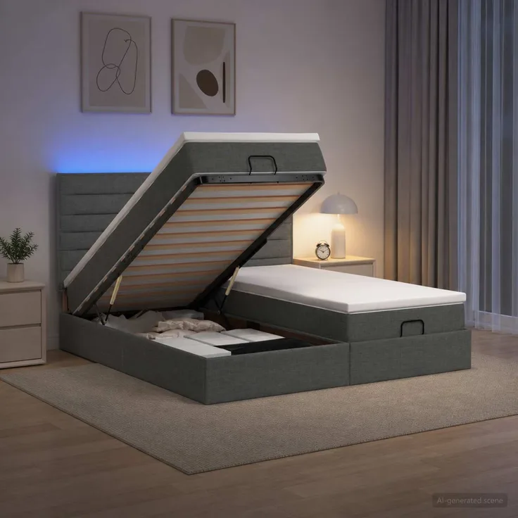 vidaXL Ottoman-Bett mit Matratze und LED Dunkelgrau 180 x 200 cm Stoff 3458417