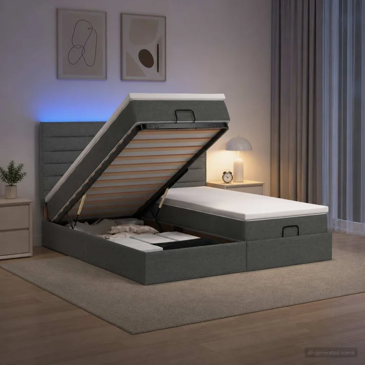 vidaXL Ottoman-Bett mit Matratze und LED Dunkelgrau 180 x 200 cm Stoff 3458417 – Bild 1