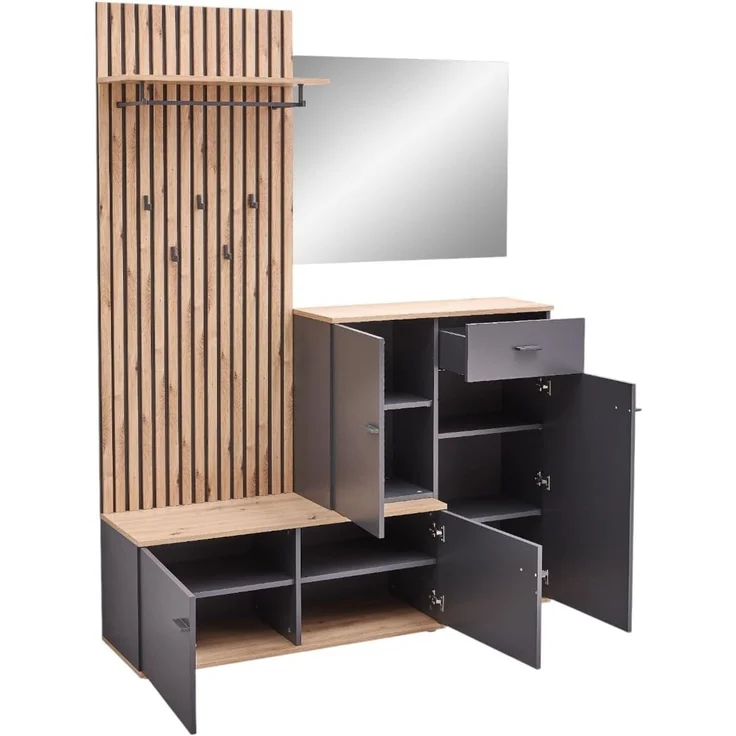 moebel-dich-auf Garderoben-Set COMO, (Paneel + Schuhschrank + Spiegel, in anthrazit oder weiß / Artisan Eiche Nb), 148 cm breit – Bild 9