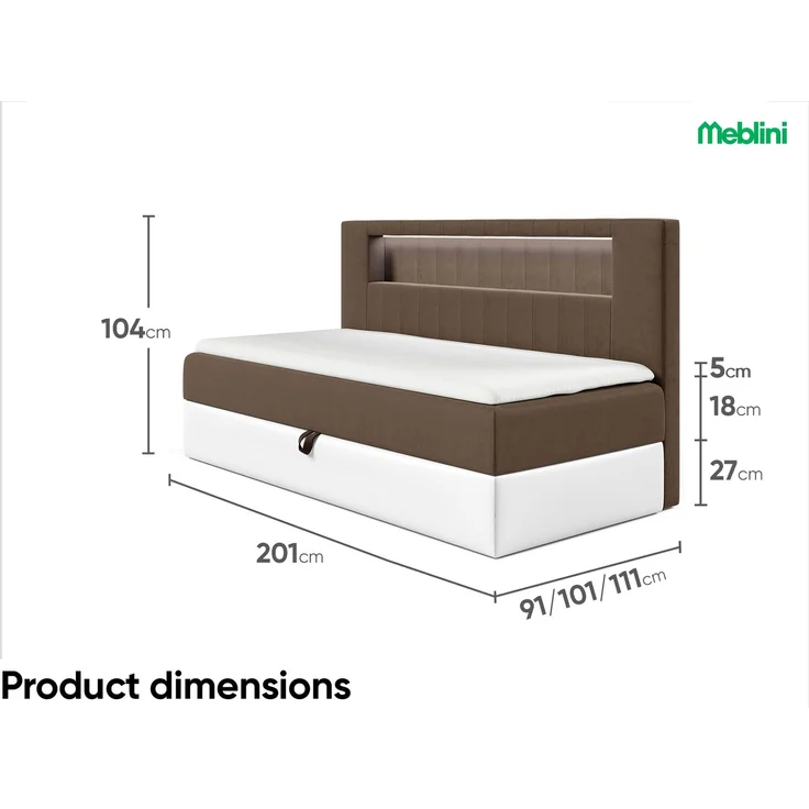 MEBLINI Kinderbett mit Bettkasten GARETH 2 80x200 – H3/Braun Samt Gepolstert Einzelbett mit Matratze - Polsterbett mit Stauraum - Bett mit Kopfteil – Stauraumbett – Bild 6