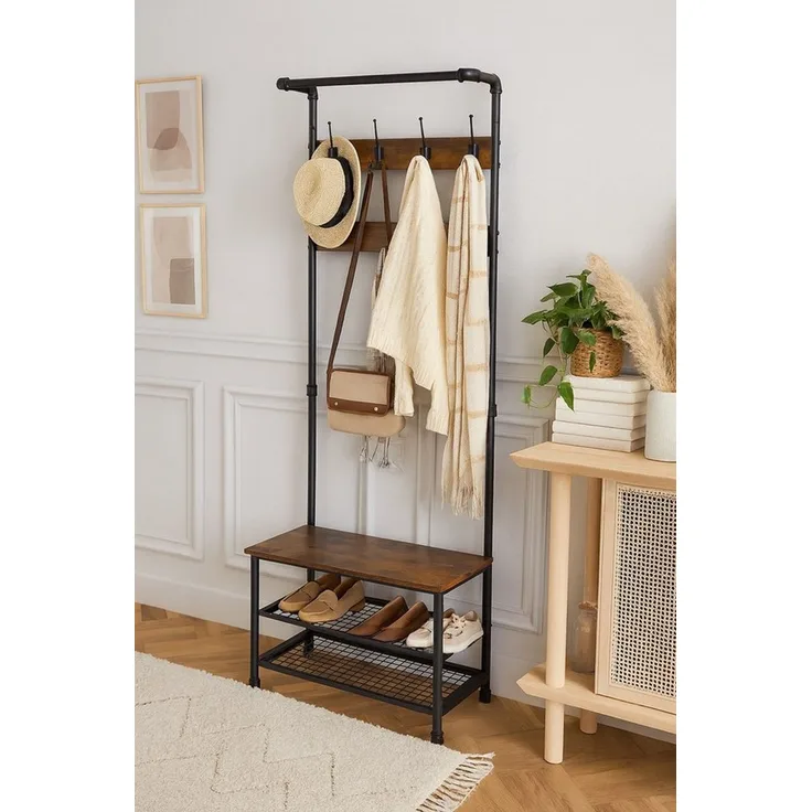 Rustikale Standgarderobe "Jack" im Industrie-Look, schwarz