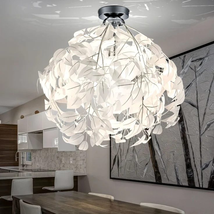 Deckenleuchte, Metall, Blätter-Design, Chrom, weiß, H 58 cm – Bild 4