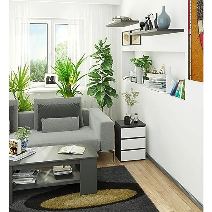Home Collective Kommode 40 cm breit Holz Highboard Sideboard für Flur Schlafzimmer Wohnzimmer (Mehrzweckschrank Schrank schmal Kommode Schlafzimmer mit Schubladen), Kinderzimmer Organizer, 57 cm hoch mit 3 Schubladen graphit-weiß – Bild 3