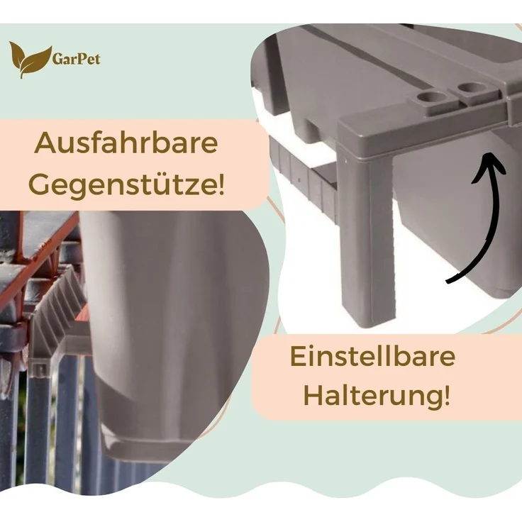 GarPet Balkonkasten 4er Set Blumenkasten Balkon Geländer Kasten Halterung Wasserspeicher – Bild 2