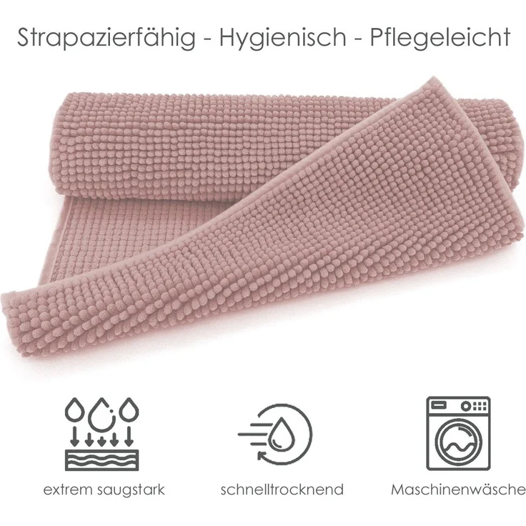 heimtexland Badematte Badvorleger Chenille Badteppich Duschvorleger, rutschhemmend beschichtet, Fußbodenheizung geeignet, schnell trocknend, strapazierfähig, fußbodenheizungsgeeignet, rutschfest, saugstark, Polyester, rechteckig, Set 45x50 / 50x80 cm, ... – Bild 3