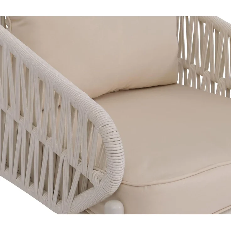 Aluminium-Gartenstuhl HWC-P90, Loungestuhl Sessel Outdoor, Seilgeflecht Rope Stoff/Textil (180g/m²) ~ creme – Bild 6