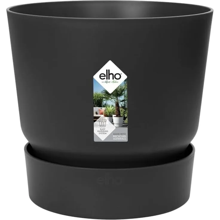 elho Greenville Rund 18 - Blumentopf für Innen und Außen - Selbstbewässerungstopf - 100% Recyceltem Plastik - Ø 18. 3 x H 17. 4 cm - Schwarz/Living Schwarz