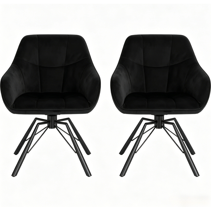 Essstuhl 58,5 x 82,5 x 54,5 cm – drehbar mit Armlehnen, Samtbezug und schwarzem Metallgestell, 2er-Set – Bild 9