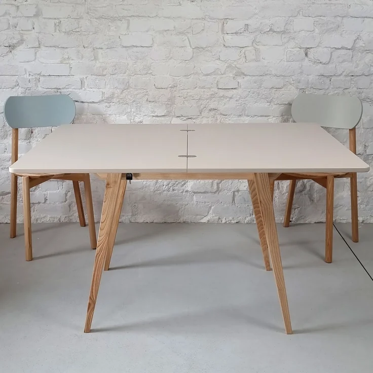 Ragaba rechteckiger ausziehbarer Tisch, MDF & Massives Eschenholz, 90x65 cm, Braun Beige – Bild 7