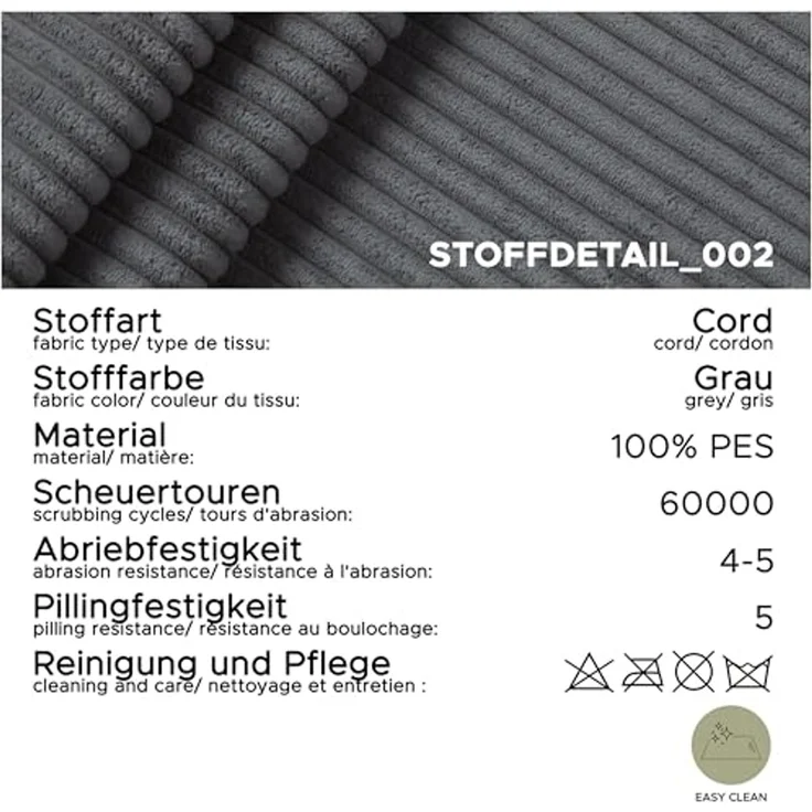 Ecksofa (B/H/T: 276x91x183 cm) in Grau – Bild 7