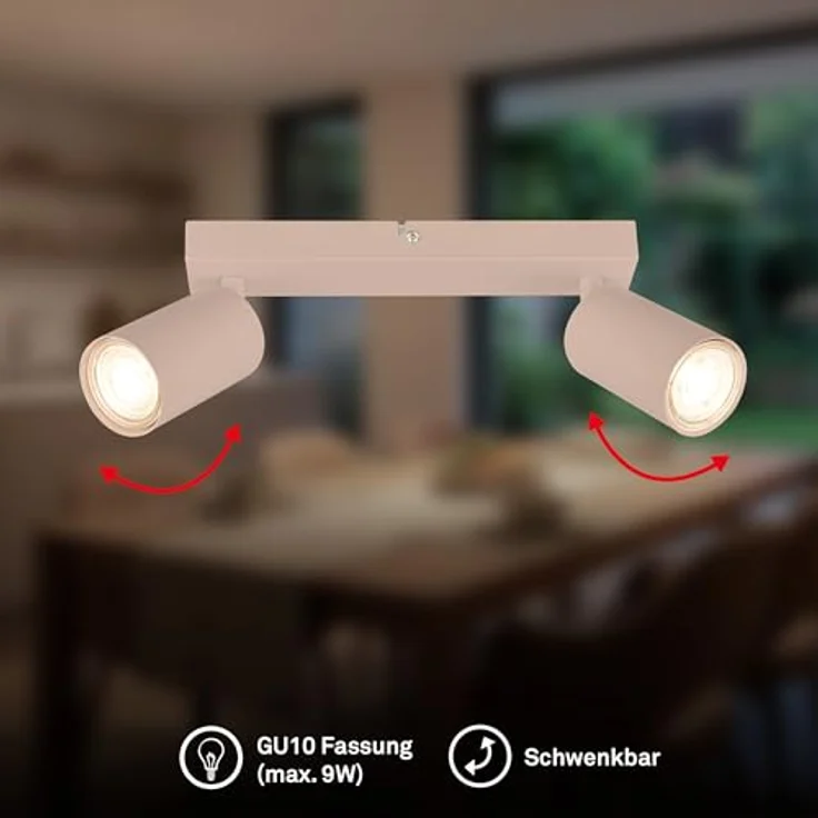BRILONER - Deckenlampe schwenkbar, GU10 Fassung, max. 9 W, Deckenleuchte, Lampe, Wohnzimmerlampe, Schlafzimmerlampe, Küchenlampe, Deckenstrahler, Deckenbeleuchtung, Flurlampe, 25,5 cm, Beige – Bild 2