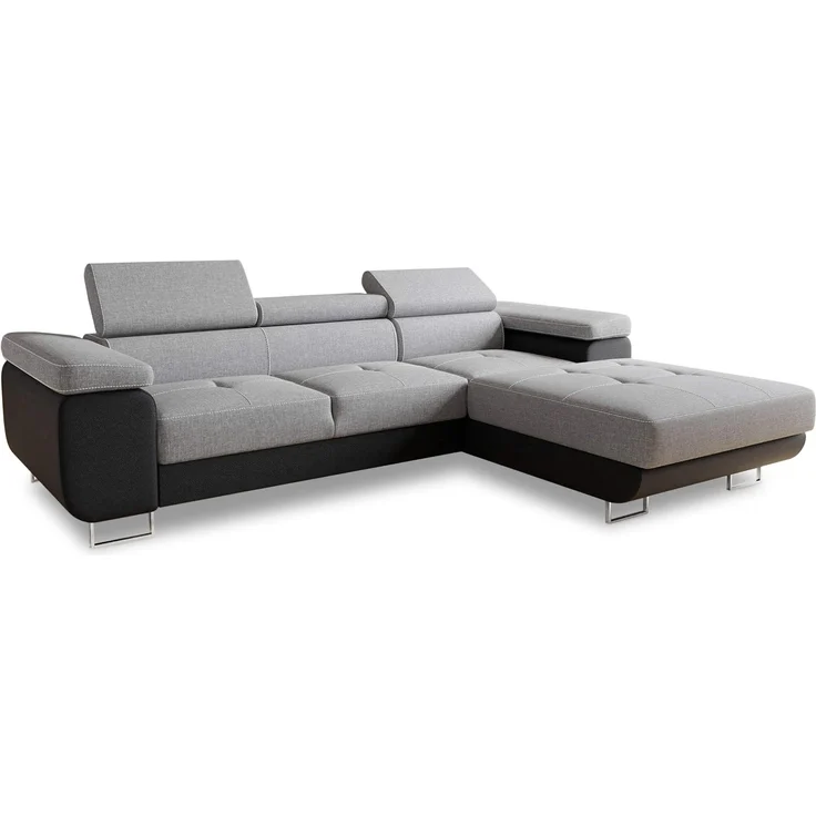 Ecksofa Divo mit Schlaffunktion, Bettkasten und einstellbare Kopfstützen (Schwarz + Grau (Soft 011 + Sawana 21), Ecksofa Rechts) – Bild 1