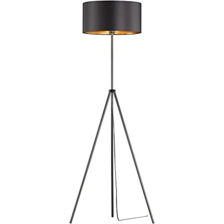 Design Stehleuchte mit Textilschirm in schwarz-gold DANIEL