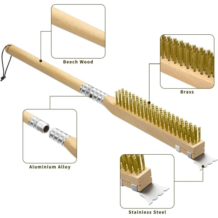 LuxusKollektion Reinigungsbürste für Grill und Pizzaofen, Stahl Messing natur, ca. 64 cm – Bild 6