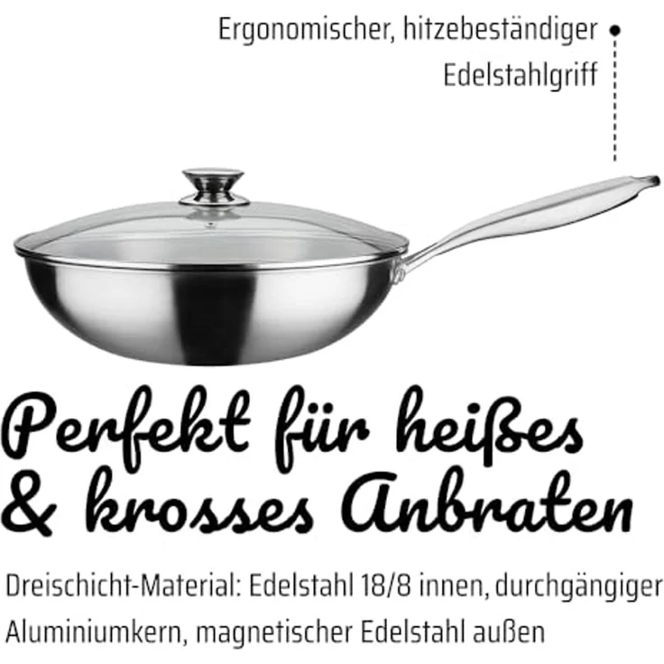 GSW Wok Asia, Edelstahl 18/8, Ø 32 cm, Induktion – Bild 3