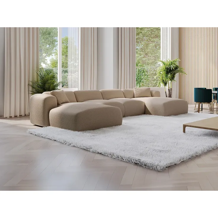 Vente-unique - Große Wohnlandschaft - Samt-Stoff - Beige - POGNI von Maison Céphy