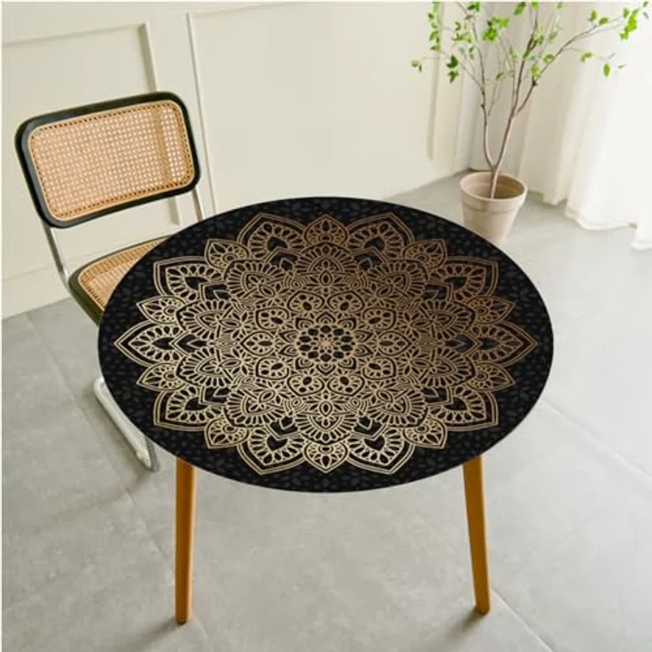 FANSU Runde Tischdecke Garten Abwaschbar, 3D Motiv Serie Polyester Fleckschutz Tischdecken Größe wählbar für Gartentisch, Outdoor in Kiche, Haushalt & Wohnen (Schwarzer Bohemian,200cm) – Bild 2