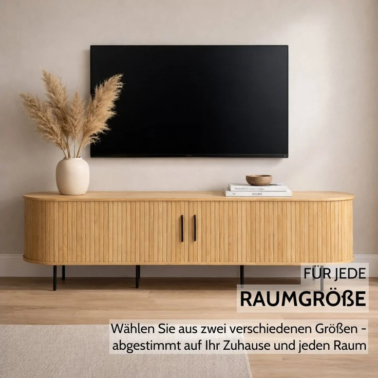 Liadomo Lowboard Uriel, TV-Möbel, TV-Board, TV-Unterschrank, 120 oder 180 cm Breite, Schiebetüren, Lamellen, schwarz, weiß, Natur, braun – Bild 2