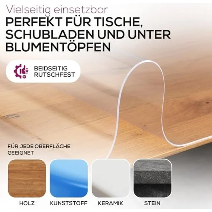 Glasklar Folie 2 mm + abgeschrägte Kante, Größe wählbar 55x225 cm, Wunschmaß transparente Tischdecke Tischschutz, Made in Germany – Bild 5