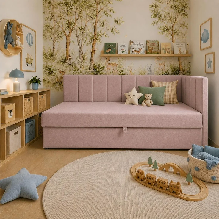 KRISAN MÖBEL Polsterbett TEDY in Rosa 80 x 200 cm mit Bettkasten, gepolstertem Kopfteil und praktischem Stauraum, modernes Einzelbett für Kinder- und Jugendzimmer – Bild 7