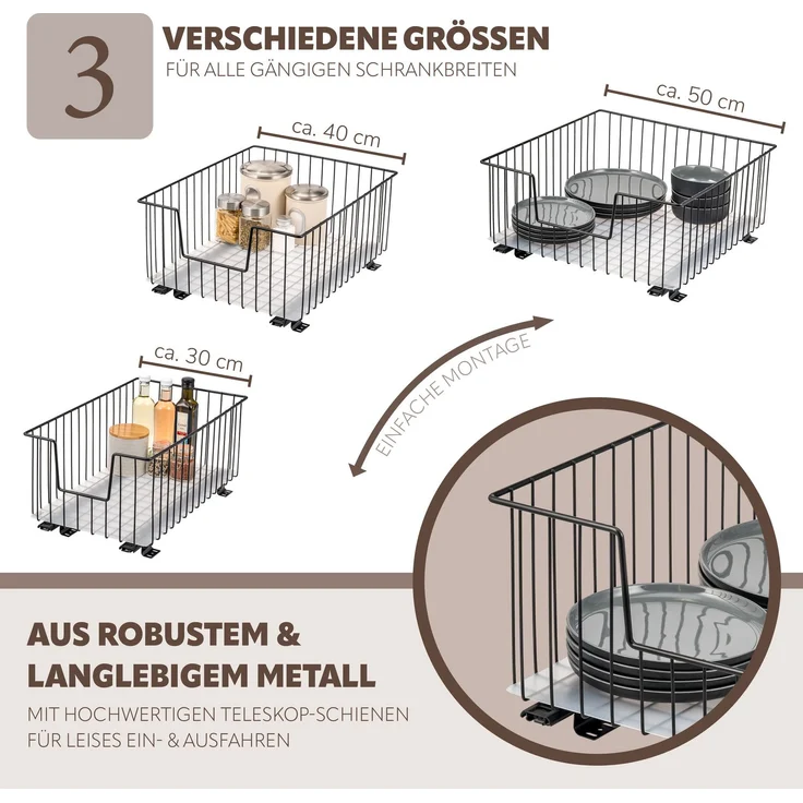 bremermann Schrank-Korbauszug 2er 40 cm mit Einlegeboden, aus Metall, in Schwarz – Bild 6