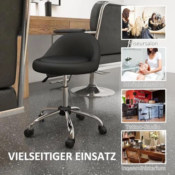 HOMCOM Rollsitz Höhenverstellbarer Arbeitshocker mit Rädern (Salonstuhl, 1 St, Bürohocker), Schwarz Ø50x63-83 cm – Bild 8