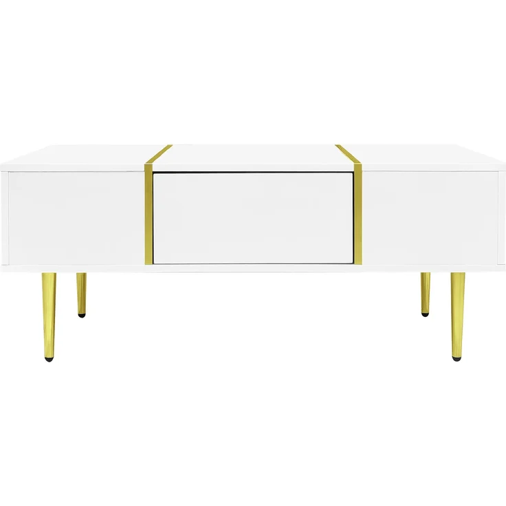 Couchtisch 100 x 60 x 41,5 cm, mit Schubladen, aus MDF, als Ablage für Getränke und Bücher im Wohnzimmer, Weiß – Bild 22
