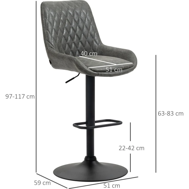 Barhocker Küchenhocker Designhocker, höhenverstellbar, mit Fußstütze, 51 cm x 59 cm x 117 cm, Dunkelgrau + Schwarz--Dunkelgrau--117x59x51cm--YOUDENOVA – Bild 5
