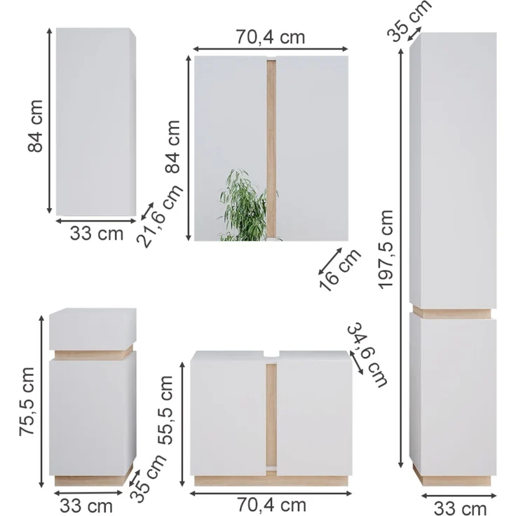 Badmöbel-Set Gloria Weiß 5-teilig Vicco – Bild 3