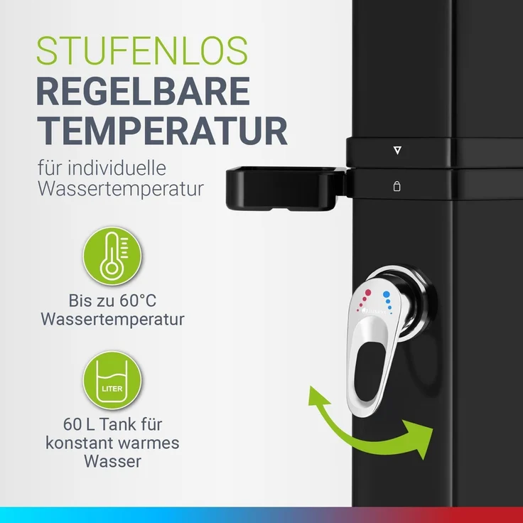 Juskys Solardusche Victoria 60 Liter - 217 cm - bis 60°C – mit schwenkbarem Duschkopf, Fußdusche & Gartenschlauch Anschluss Gartendusche Außendusche – Bild 4
