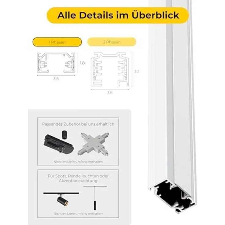 SLV 1-Phasen Aufbauschiene 200 cm Weiß – Bild 3