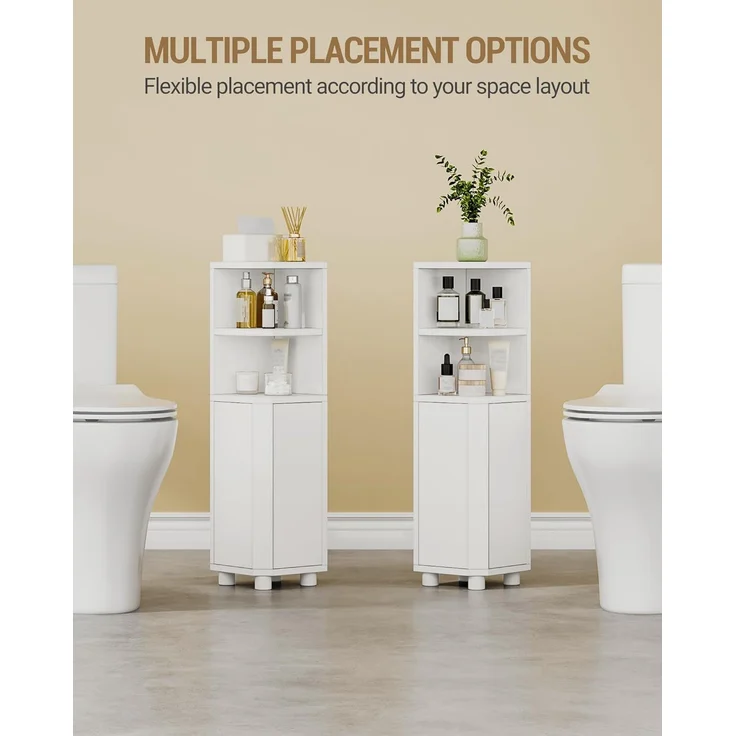 Badezimmerschrank, Eckschrank Badschrank, Toilettenschrank mit verstellbare Ablagen, 2 Seitentüren, schmales Badregal, einfache Montage, 20 x 20 x 79 cm, weiß – Bild 5