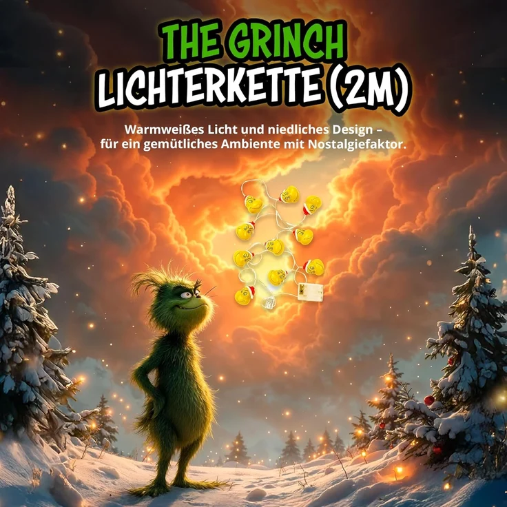 United Labels® LED-Lichterkette The Grinch LED Lichterkette 2m mit 10 LEDs warmweiß batterie innen – Bild 2